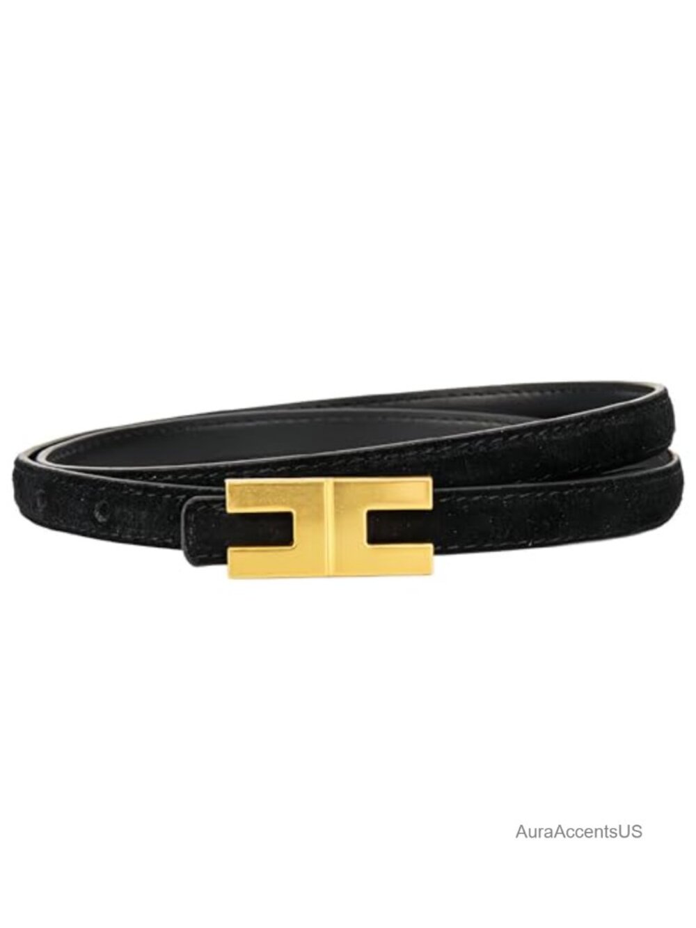 Women Suede Skinny Belt Gold Buckle Leather Waist Belt for Jeans Dresses